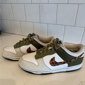Nike Dunk Low Olive and Leopard Print Sneakers